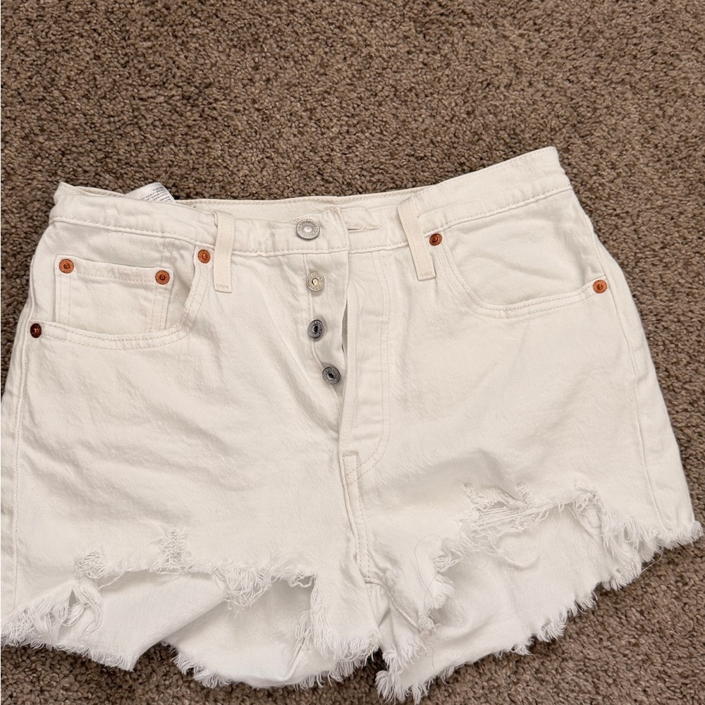Levi's White Distressed Denim Jean Shorts